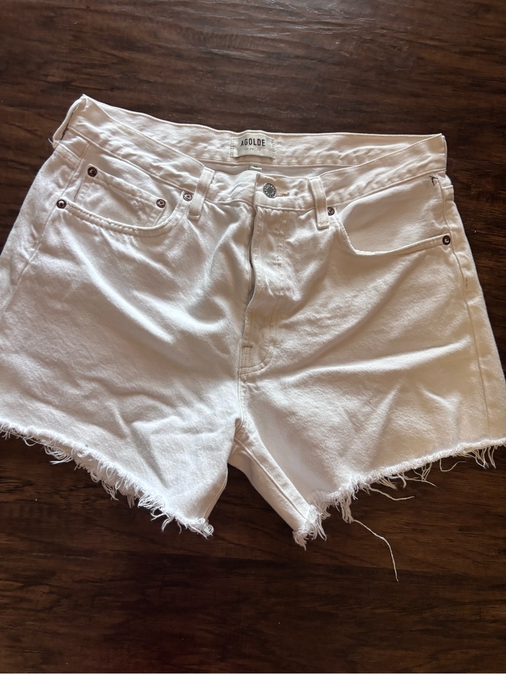 Agolde White Frayed Hem Denim Shorts